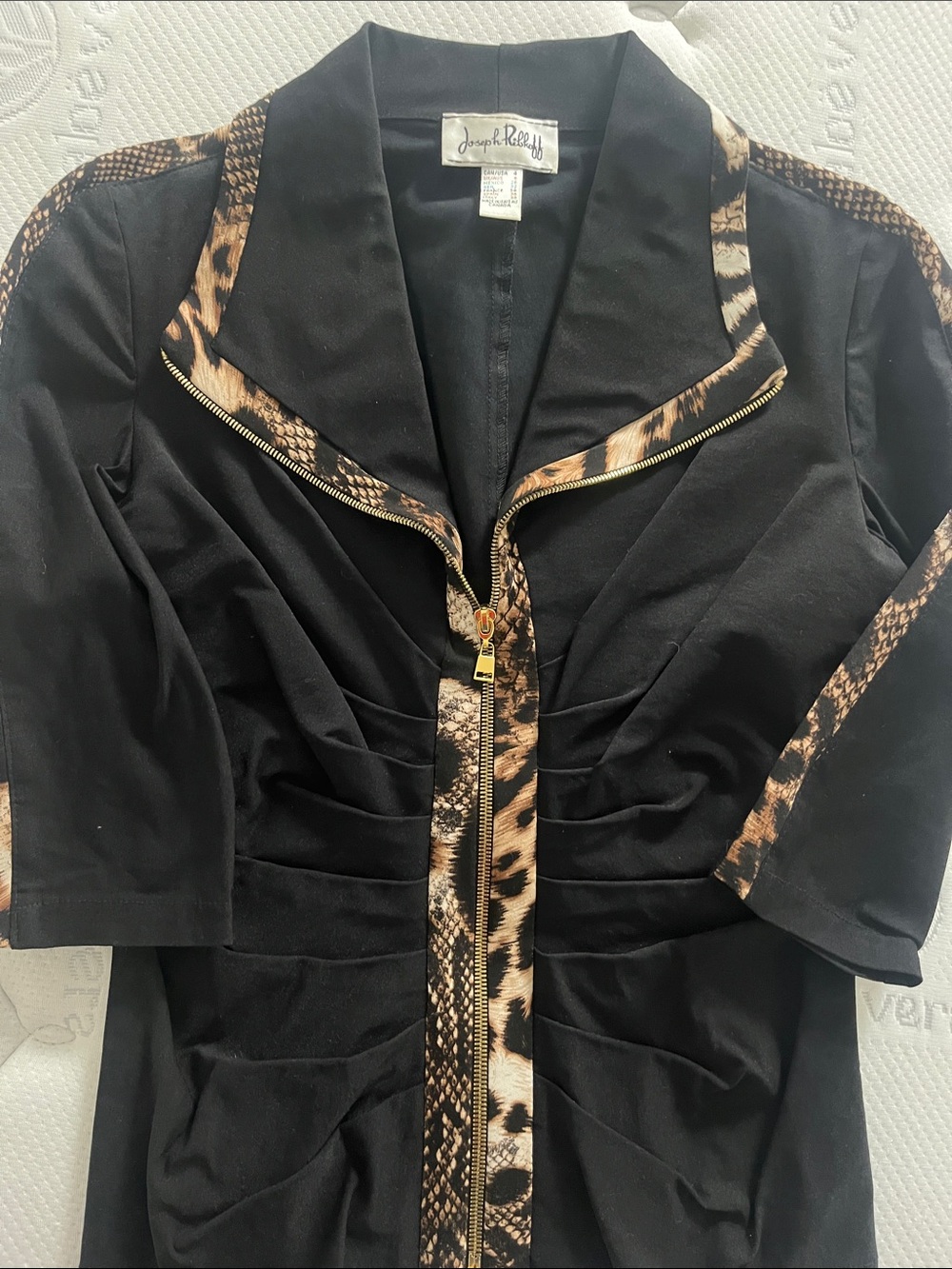 Joseph Ribkoff Black Jacket with Animal-Print Trim